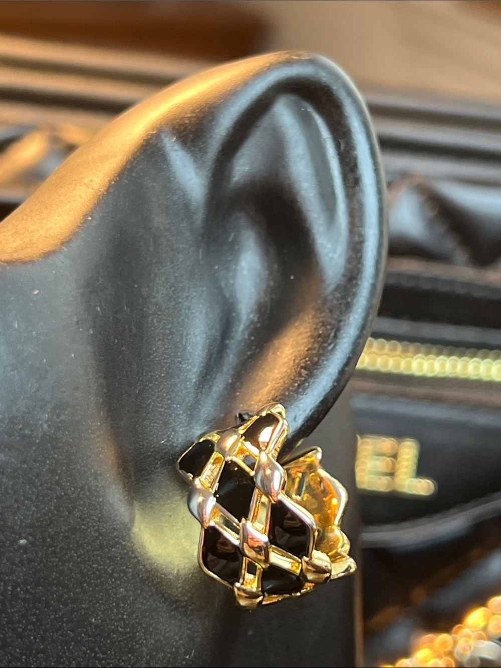 Gold and Black Braided Hoop Earring - Men Accessories